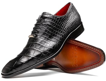 Marco Di Milano Bono Men's Black Genuine Alligator Lace-Up Oxford Shoes