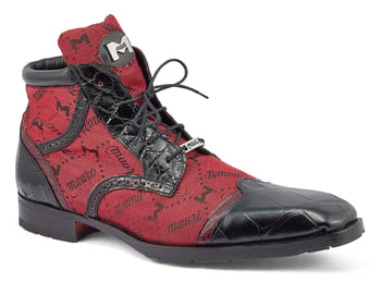 Mauri "Jetset" Black / Ruby Red Genuine Alligator / Ostrich Leg / Mauri Fabric Derby Boots 3069.