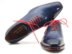 Paul Parkman 044CR Navy Blue Genuine Leather Hand-Painted Oxford Shoes