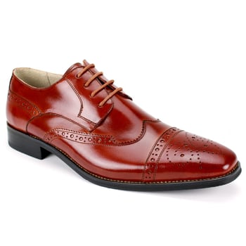 Giovanni Brogue Cognac Genuine Calfskin Derby Wingtip Lace-Up Shoes