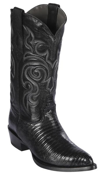 Los Altos Black Genuine Teju Lizard J Toe Cowboy Boots 990705