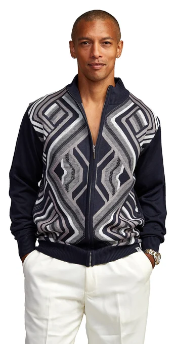 Stacy Adams Navy / Silver / White Half-Zip Pull-Over Sweater 9307