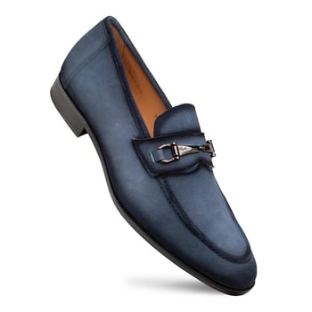 Mezlan Bracco 21735 Blue Genuine Suede Bit Slip-On Loafer — Men's
