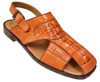 Mauri  "1509" Cognac Hand Painted Genuine Hornback Crocodile Tail / Ostrich Sandals