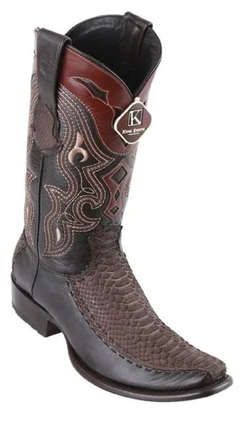 King Exotic Brown Suede Genuine Python Dubai Square Toe Cowboy Boots 479FN5707