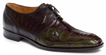 Mauri "Colosseo" 4787 Dark Brown Genuine Ostrich Leg / Money Green Baby Crocodile Shoes.