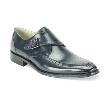 Giovanni "Amato" Navy Genuine Calfskin Monk Strap Slip-On Shoes.