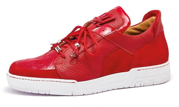 Mauri 8412 Boss Red Genuine Caiman Crocodile / Suede / Patent Leather Casual Sneakers.