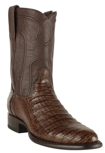 Los Altos Brown Genuine Caiman Belly Round Roper Toe Cowboy Boots 698207