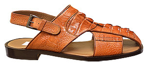 Mauri  "1509" Cognac Hand Painted Genuine Hornback Crocodile Tail / Ostrich Sandals