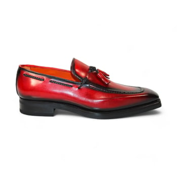 Emilio Franco "Dino" Red/Black Genuine Italian Ultra Lite Rubber Leather Tassel Loafers.