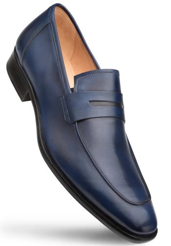 Mezlan Navy Genuine Calfskin Leather Penny Loafer E20243.