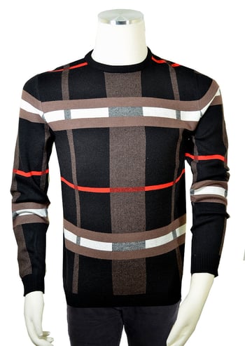 De-Niko Black / Taupe / Red / White Plaid Pull-Over Sweater SW138