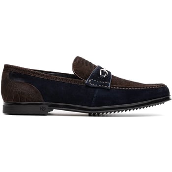 Marco Di Milano Hugo Brown / Navy Hand-stitched Sueded Ostrich Leg Loafer.
