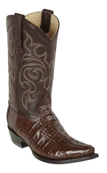 Los Altos Brown Cherry Genuine Caiman Tail Snip Toe Cowboy Boots 940107