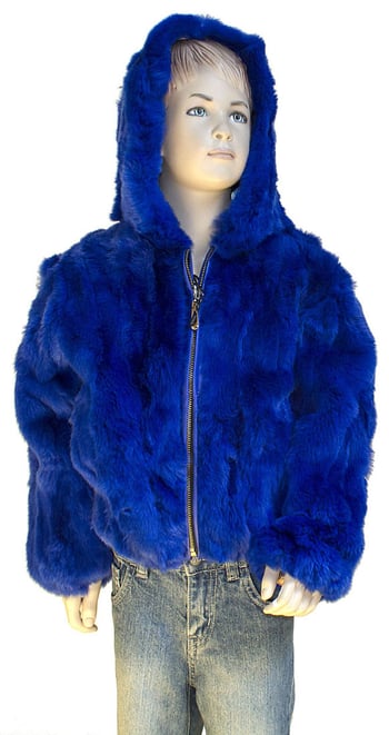 Winter Fur Kid's Royal Blue Rex Rabbit Jacket With Hood K08R02RB.