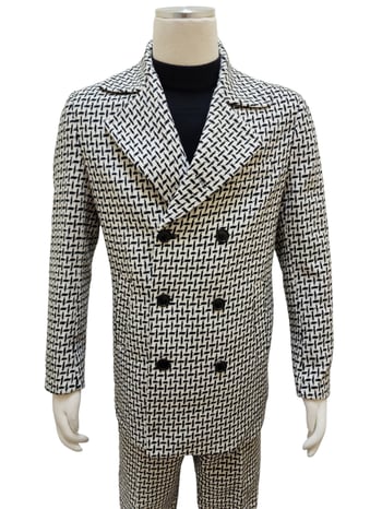 Lanzino White / Black Wool Modern Fit 3/4 Length Double Breasted Pea Coat Outfit JK125