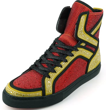 Encore by Fiesso FI-2402 Red Gold Suede Rhinestone High-Top Sneaker
