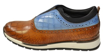 Duca "Imola" Cognac / Light Blue Alligator Embossed Calfskin Slip-On Sneakers