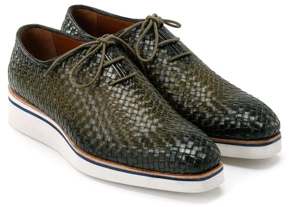 Paul Parkman Men's Green Woven Leather Smart Casual Shoes (ID#182-WVN-GRN) EU 46 - US 12 / 12.5