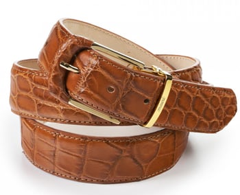 Mauri "0100/35" Cognac Genuine Body Alligator Belt.