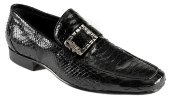 Mauri 4925 Black Genuine Python Loafer With Alligator Buckle Shoes.