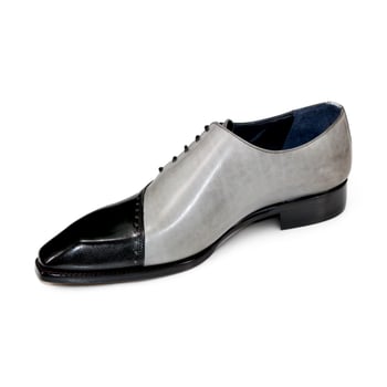 Duca Di Matiste "Viroli" Black / Grey Genuine Italian Calfskin Side Lace-Up Slip-On Shoes.