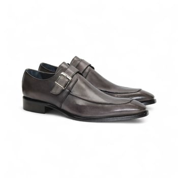 Duca Di Matiste Garda Grey Calf Leather Monk Strap Dress Shoes.