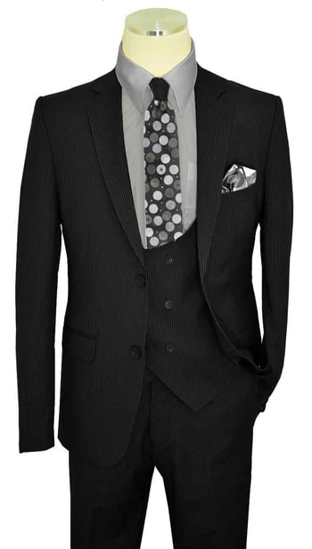 Ramzotti Black / Light Grey Pinstripe Rayon Blend Vested Slim Fit Suit 79072/6