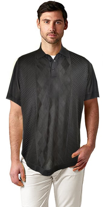 Stacy Adams Black Knitted Microfiber Casual Short Sleeve Polo Shirt 3704