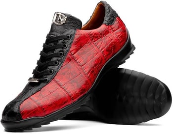 Marco Di Milano "Saulo" Red / Black Genuine Crocodile And Ostrich Quill Fashion Sneaker