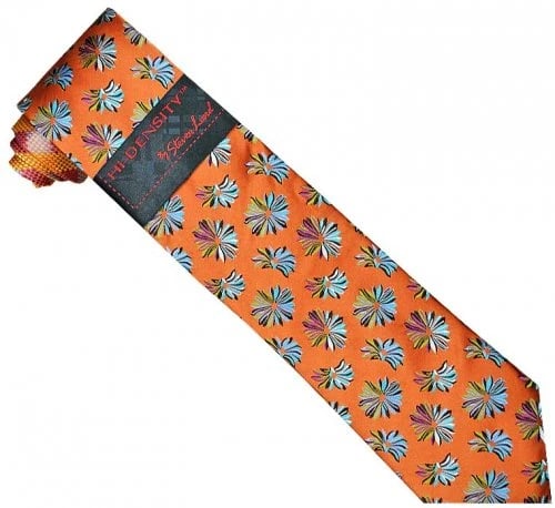 Hi-Density By Steven Land SL091 Rust / Green / Lavender / Black / Turquoise Flower Design 100% Woven Silk Necktie / Hanky Set