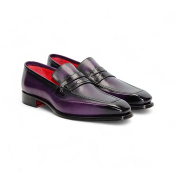 Fennix Italy Liam Purple Genuine Alligator Leather Loafer Lambskin Lined Handcrafted Italian Shoes