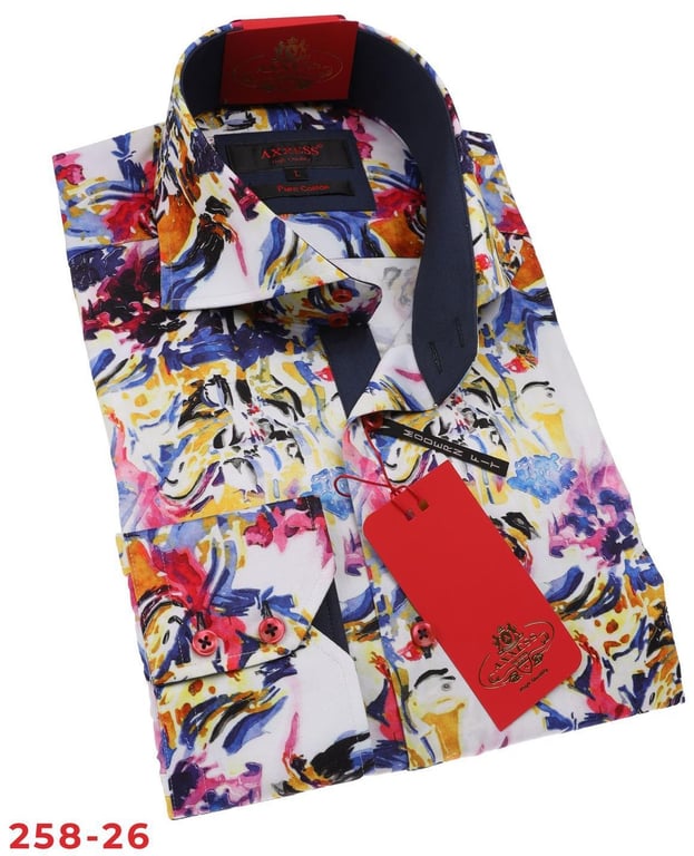 Axxess 258-26 Multicolor Egyptian Cotton Modern-Fit Button-Down Shirt Medium