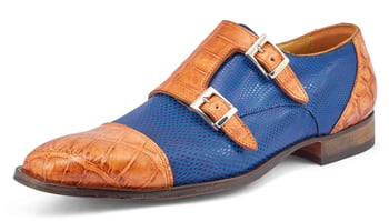 Mauri Madison 4560/2 Cognac and Brilliant Blue Alligator-Karung Monk-Strap Loafers