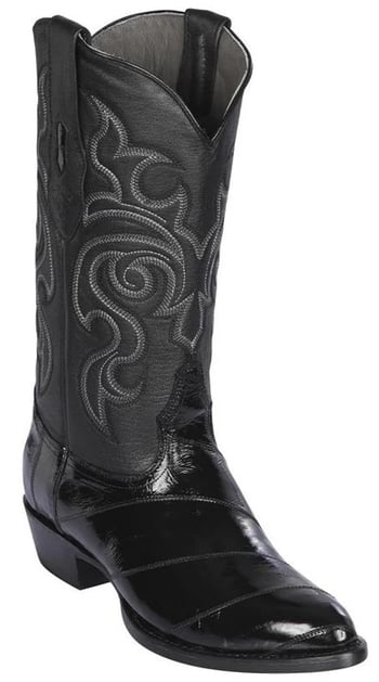 Los Altos Black Genuine Eel Skin Round Toe Cowboy Boots 650805