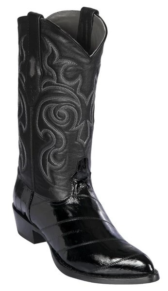 Los Altos  Black Genuine Eel SKin J Toe Cowboy Boots 990805