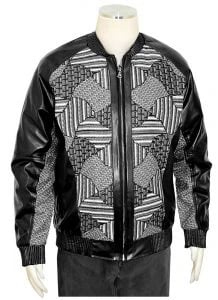 Silversilk Black : Grey : White PU Leather : Sweater Front Bomber Jacket