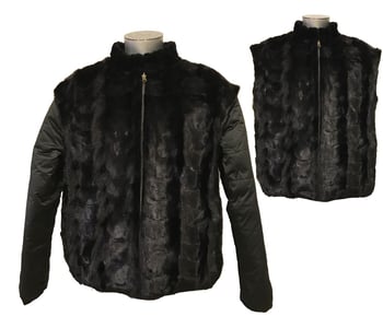 Winter Fur Black Diamond Genuine Mink Paws Jacket Reversible To Down With Removable Sleeves M69R03BKR.