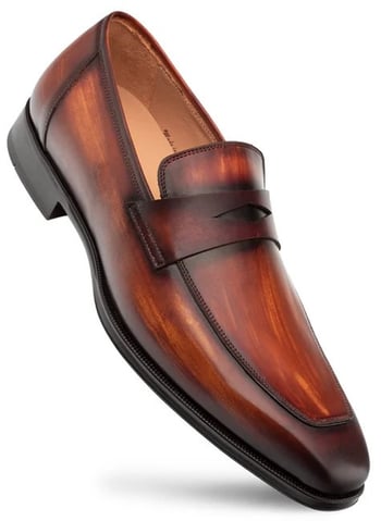 Mezlan "Avenue" Cognac Rust Genuine Calfskin Leather Penny Loafer Shoes 20910.