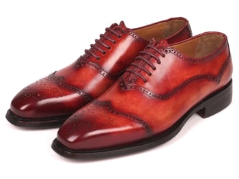 Paul Parkman Reddish Brown Burnished Genuine Leather Men's Goodyear Welted Oxford Dress Shoes 094-RDH