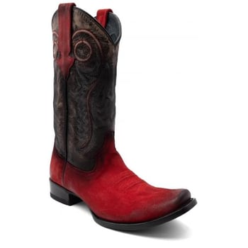 Ferrini "Roughrider" Red Genuine Full Grain Leather Narrow Square Toe Cowboy Boots  14371-22