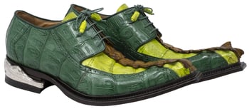 Mauri "Double Dragon" 44203 Mustard / Lemon Green / Leaf Genuine Hornback Hand Painted / Baby Crocodile Hand Painted / Baby Crocodile Lace-up Shoes.