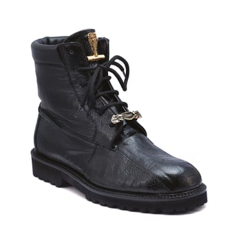 Mauri "4949" Black Hand-Painted Genuine Ostrich Leg Tractor Sole Boots.