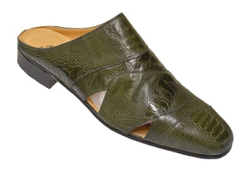 Mauri "2148" Olive All-Over Genuine Ostrich Leg Half Shoes