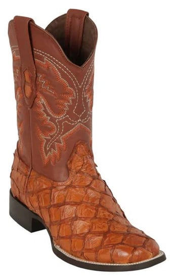 Los Altos Cognac Genuine Pirarucu Wide Square Toe Cowboy Boots 4822R1003