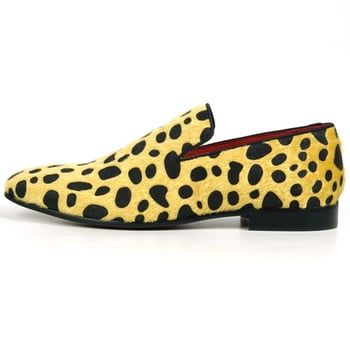 Fiesso Black / Gold Leopard Print Pony Hair Slip On Loafer FI7532.