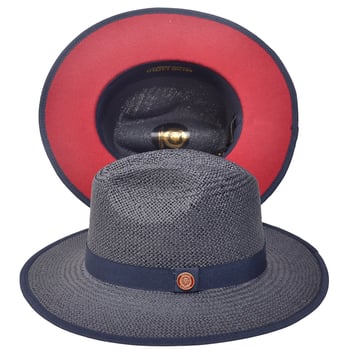 Bruno Capelo Navy / Burnt Red Bottom Flat Brim Straw Fedora Hat KI-512