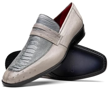 Marco Di Milano "Fangio" Grey Genuine Ostrich Leg and Quill Loafer