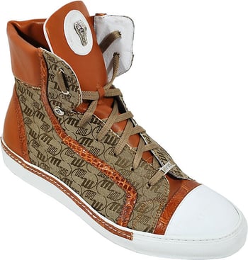 Mauri  "TNT" 8788 Cognac / Beige Double Mauri Fabric Mogano / Nappa / Flanks High Top Sneakers.